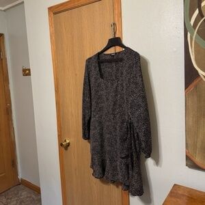 Express XL Multi-Color w/Polka Dots Square Neck Above-Knee Faux Wrap Dress - EUC